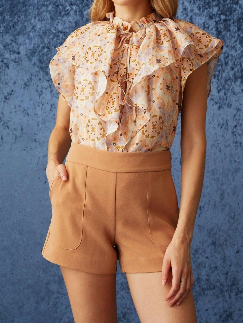 Marie Oliver High Waist Tailored Shorts in Camel
